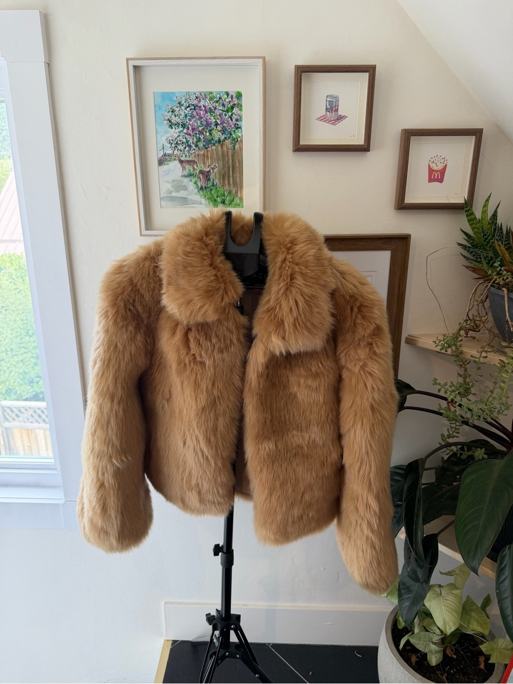 Faux Fur Cropped Jacket in Camel - Women's Coat